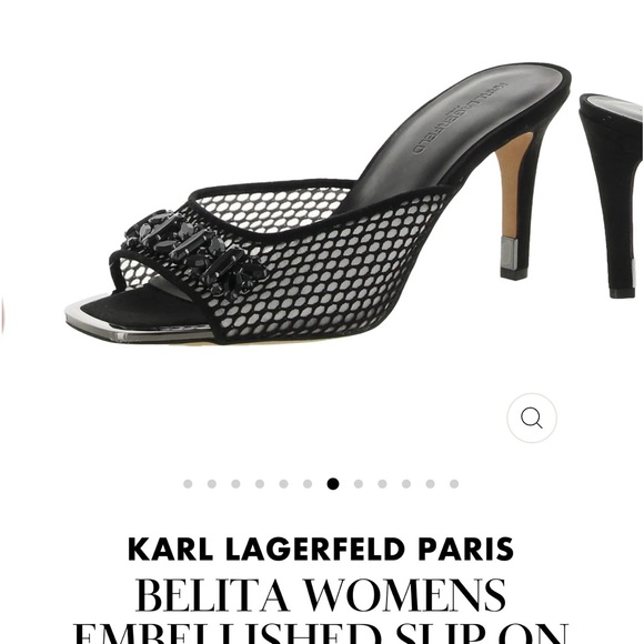 Karl Lagerfeld Paris Belita Black Suede Heeled Slide w/Gems - Picture 10 of 11